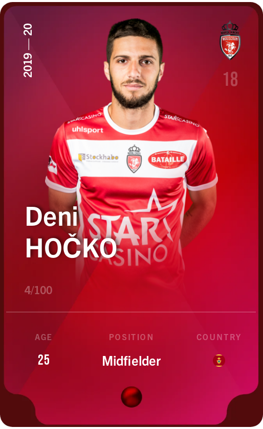 Sorare - Sorare Official - Deni Hočko 2019-20 • Rare 4/100 - NFT # 36020258335646695045546924022704479007401970387522239053120220493404619014590