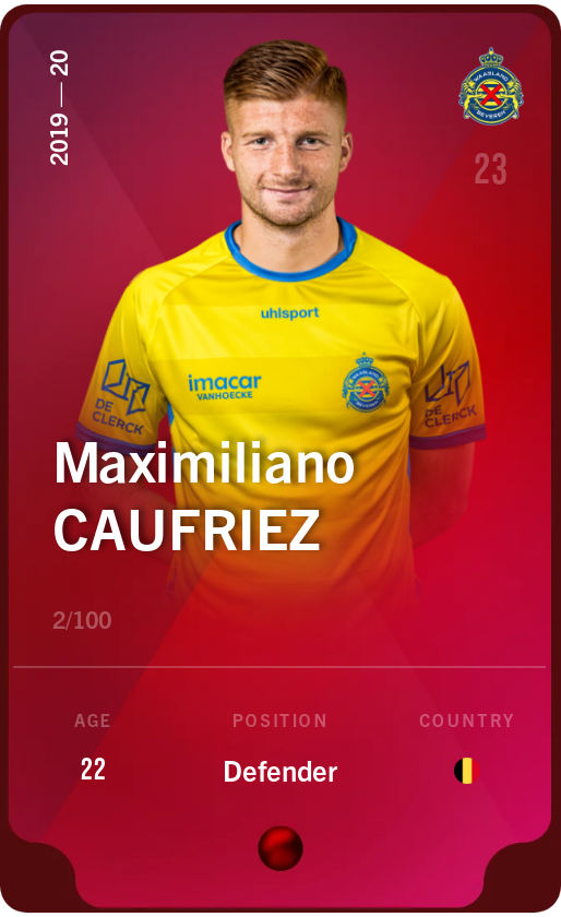 Sorare - Sorare Official - Maximiliano Caufriez 2019-20 • Rare 2/100 - NFT # 333730793565922011115511028966369155537334187968522385660014764513296147927