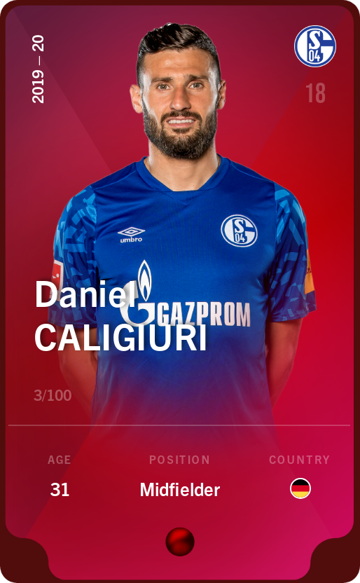 Sorare - Sorare Official - Daniel Caligiuri 2019-20 • Rare 3/100 - NFT # 43450259752938023218951496247640658949307288417240017354867250479173810907468