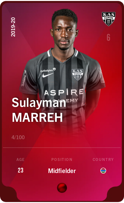 Sorare - Sorare Official - Sulayman Marreh 2019-20 • Rare 4/100 - NFT # 30195741386519608610652933207712188700875580899654684798663373067913663064250