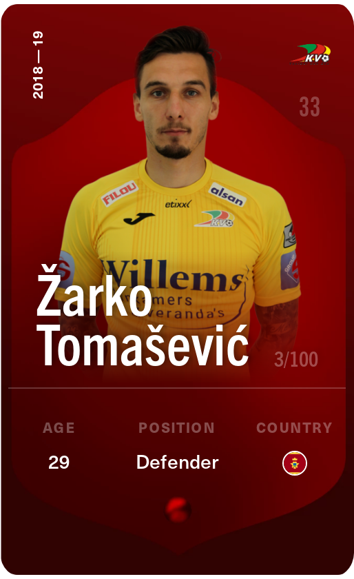 Sorare - Sorare Official - Žarko Tomašević 2018-19 • Rare 3/100 - NFT # 12748320206587850674982803733647550780763639207607958800606813220361218346867