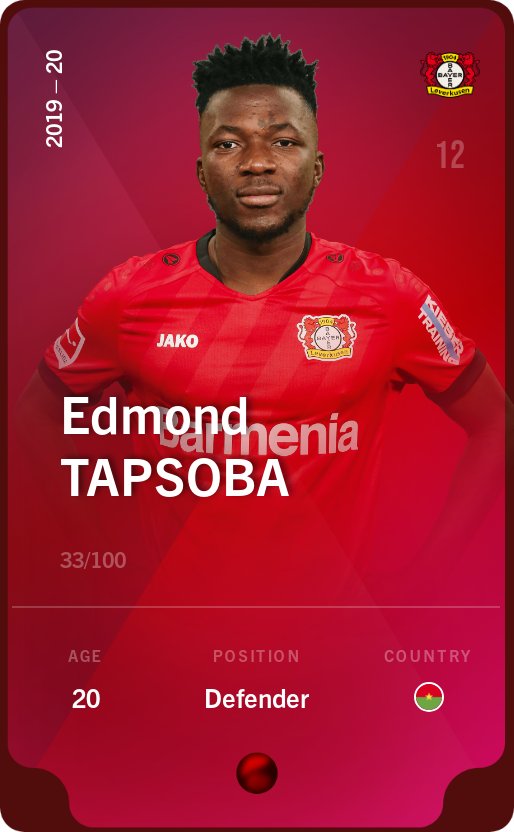 Sorare - Sorare Official - Edmond Tapsoba 2019-20 • Rare 33/100 - NFT # 85553791918635826940897531183284072004997076987067491722338609200792325848583