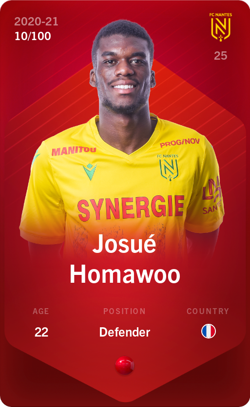 Sorare - Sorare Official - Josué Homawoo 2020-21 • Rare 10/100 - NFT # 75443820818434263803794498232170635229856031342517663268949126185222212558595