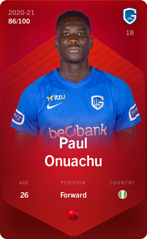Sorare - Sorare Official - Paul Onuachu 2020-21 • Rare 86/100 - NFT # 53403606292291532131575345285073614391650499695634993967127584947136391047679