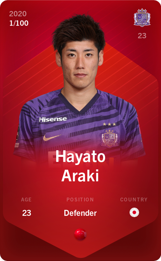 Sorare - Sorare Official - Hayato Araki 2020-21 • Rare 1/100 - NFT # 15804974287084584370802136785855307056926878740324616535869881649794382902203