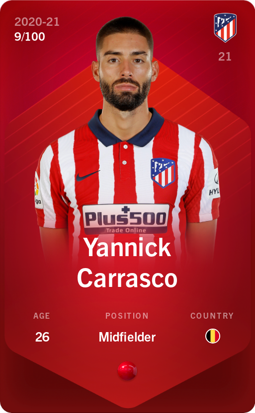 Sorare - Sorare Official - Yannick Carrasco 2020-21 • Rare 9/100 - NFT # 82117173380178419098623044014860713783222572324021928316681005599388841679996