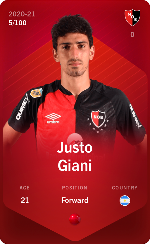 Sorare - Sorare Official - Justo Giani 2020-21 • Rare 5/100 - NFT # 3336776380996861526459881986776297974556522965040861181765174289992835233975