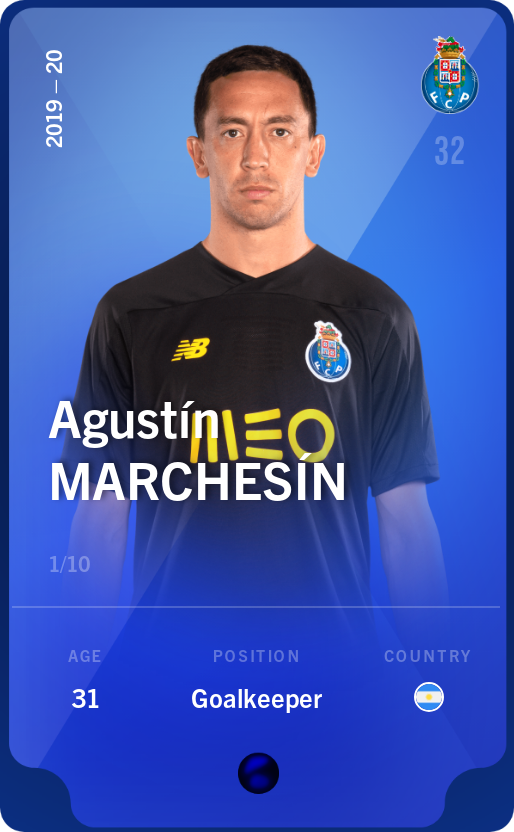 Sorare - Sorare Official - Agustín Marchesín 2019-20 • Super Rare 1/10 - NFT # 85581661339139563344934402467373181798899570469542429737618847852885055820874