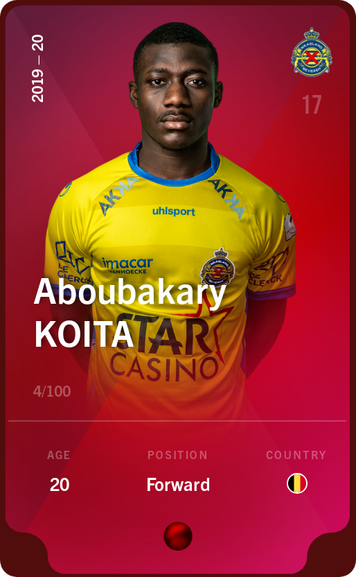 Sorare - Sorare Official - Aboubakary Koita 2019-20 • Rare 4/100 - NFT # 28294481247598400323391166746809381741313677108569621456078193754588445781311