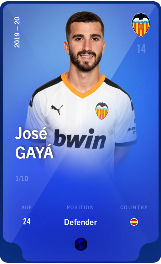 Sorare - Sorare Official - José Gayá 2019-20 • Super Rare 1/10 - NFT # 45539161674035736637855568699151251867370030373851322193109516958249605378819