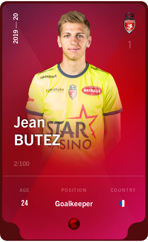 Sorare - Sorare Official - Jean Butez 2019-20 • Rare 2/100 - NFT # 47738094232775137683567608143052530756084190479001824081485116118999368548427