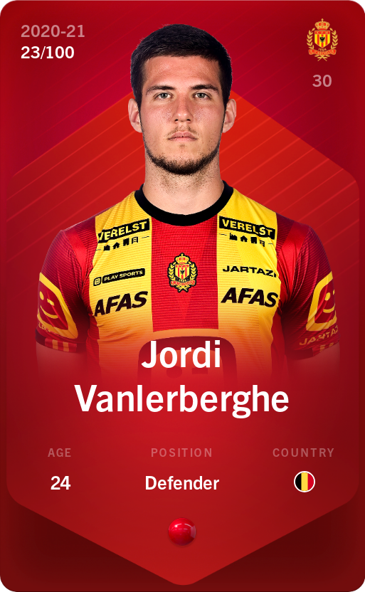 Sorare - Sorare Official - Jordi Vanlerberghe 2020-21 • Rare 23/100 - NFT # 38517256078452647458825221719921599282607413236572925355789165535091902187685