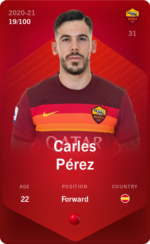 Sorare - Sorare Official - Carles Pérez 2020-21 • Rare 19/100 - NFT # 85627887813303216141130371755690729506231894878952153121692282047378717020877