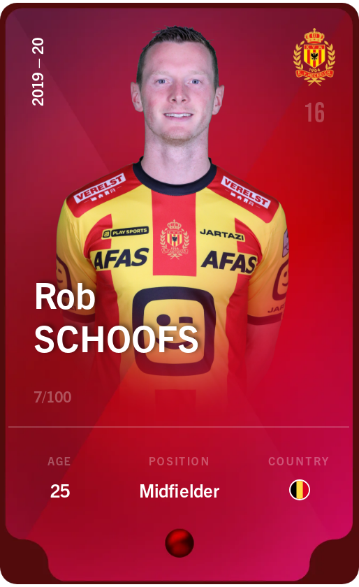Sorare - Sorare Official - Rob Schoofs 2019-20 • Rare 7/100 - NFT # 58009122735882883889903371914316443269744933128783693304114212831675781330649