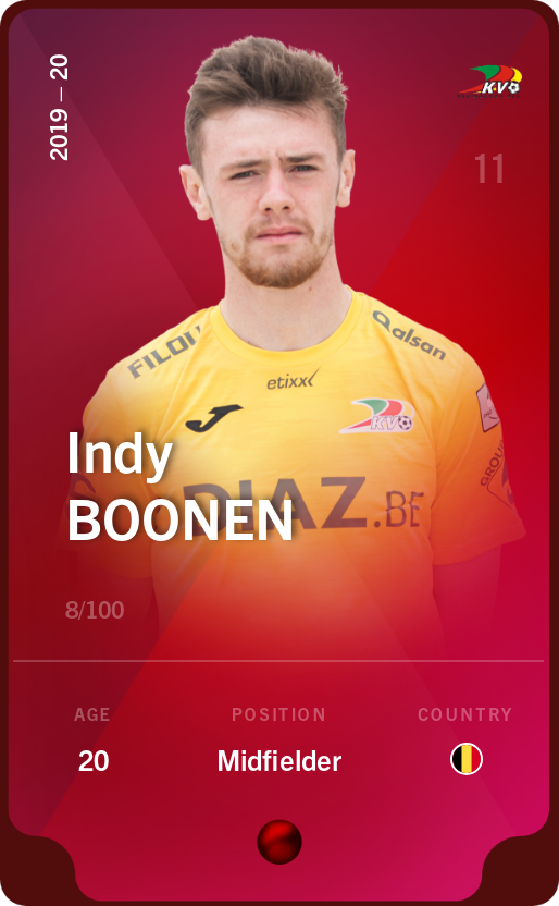 Sorare - Sorare Official - Indy Boonen 2019-20 • Rare 8/100 - NFT # 20457093683042625162907908594806937415456169710240112327845859495942770303776