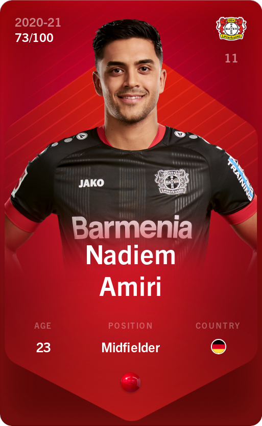 Sorare - Sorare Official - Nadiem Amiri 2020-21 • Rare 73/100 - NFT # 66283917254887791581023672971041236999137348378078872721686692088986722797254