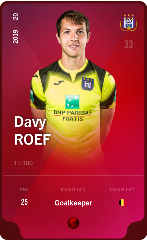 Sorare - Sorare Official - Davy Roef 2019-20 • Rare 11/100 - NFT # 102132426044337658703508446247908858301866653148000252310849202967602583240938