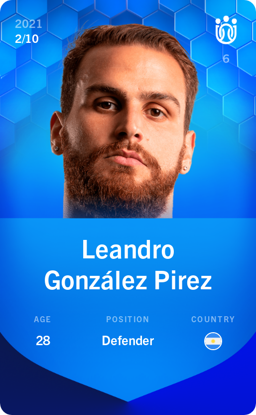Sorare - Sorare Official - Leandro González Pirez 2021-22 • Super Rare 2/10 - NFT # 27194494836757362183214220477017670968450768052274029819922695927925117793622