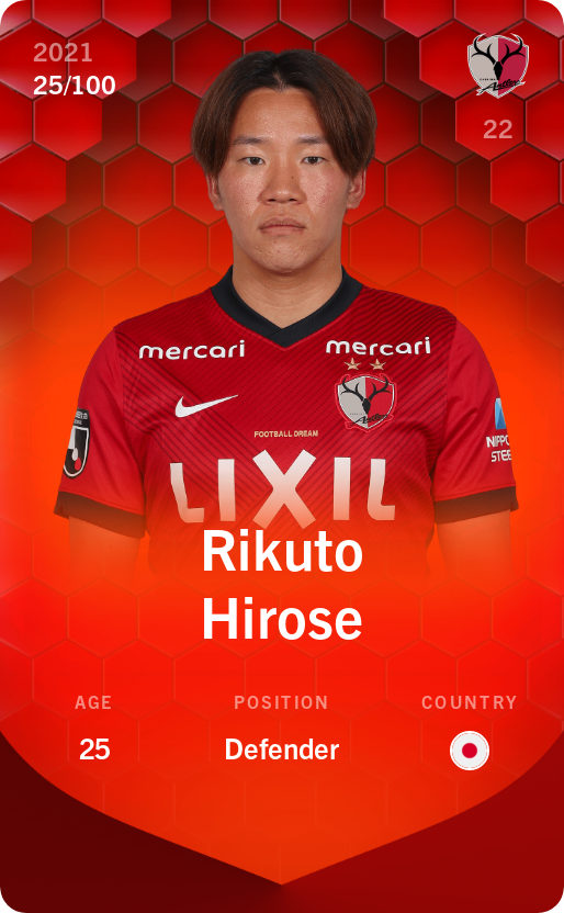 Sorare - Sorare Official - Rikuto Hirose 2021-22 • Rare 25/100 - NFT # 107756100609795509976698363419718387938994788532026470413130400365578747158337