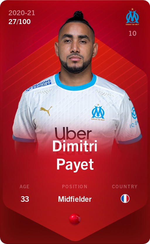 Sorare - Sorare Official - Dimitri Payet 2020-21 • Rare 27/100 - NFT # 94386351562593822610963069870027652312721189441493737235142284325785975955682