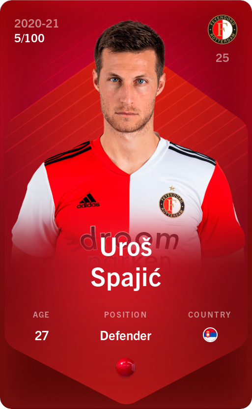 Sorare - Sorare Official - Uroš Spajić 2020-21 • Rare 5/100 - NFT # 85370541967398679276003248502702565671767326574358328735459155935251481994529
