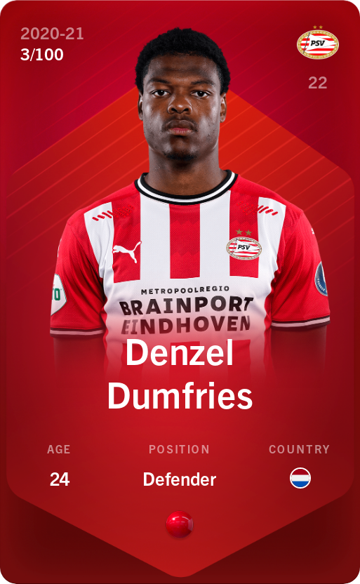 Sorare - Sorare Official - Denzel Dumfries 2020-21 • Rare 3/100 - NFT # 71763867619190189233306863292303033176016854657753036189539421193166399043217