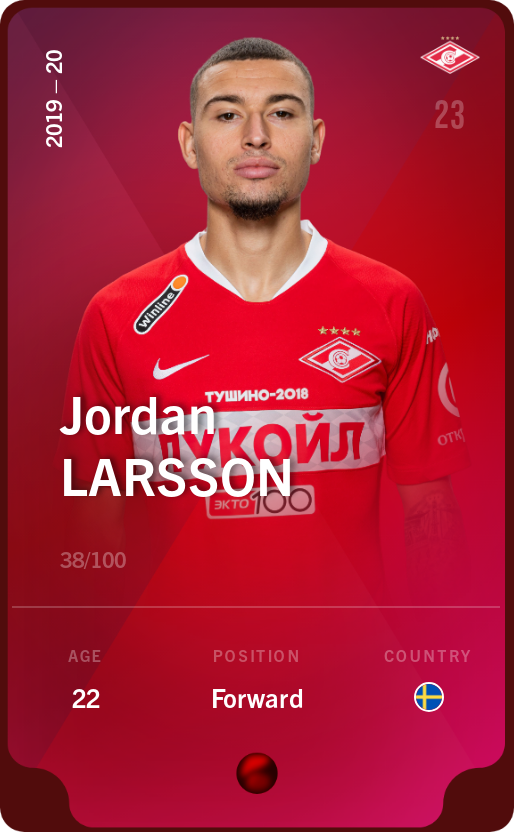 Sorare - Sorare Official - Jordan Larsson 2019-20 • Rare 38/100 - NFT # 93271186036095603152619616491859872576051192962940349920444485958820154337475