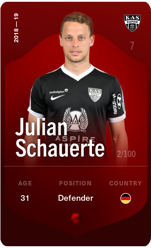 Sorare - Sorare Official - Julian Schauerte 2018-19 • Rare 2/100 - NFT # 73033463655660157414732283257121646397373376985026429175096678905121269170564