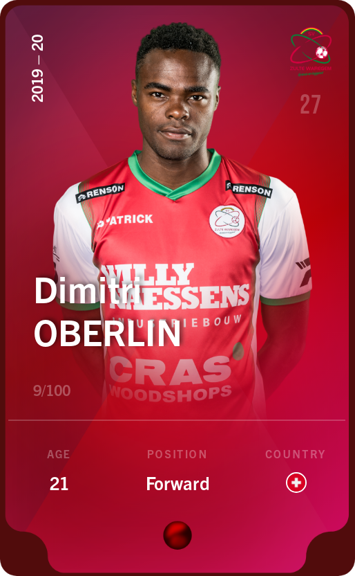 Sorare - Sorare Official - Dimitri Oberlin 2019-20 • Rare 9/100 - NFT # 52227058891498691263722808059839620733006127704878362797367906307969672693926