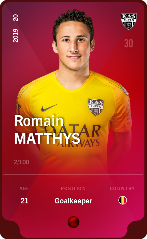 Sorare - Sorare Official - Romain Matthys 2019-20 • Rare 2/100 - NFT # 81258595988699545110182446327043579172954629418235840679473914666380560334918