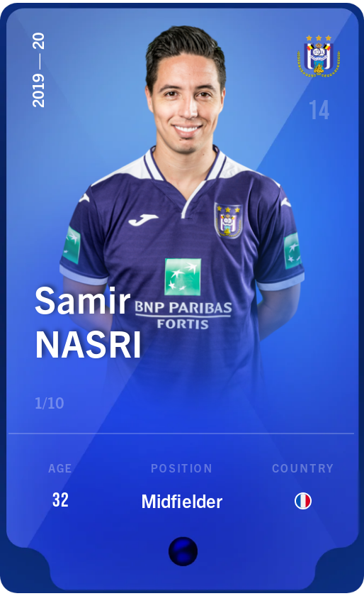 Sorare - Sorare Official - Samir Nasri 2019-20 • Super Rare 1/10 - NFT # 48344982165612347064146407732656581323982870904465050376283495237545770916894