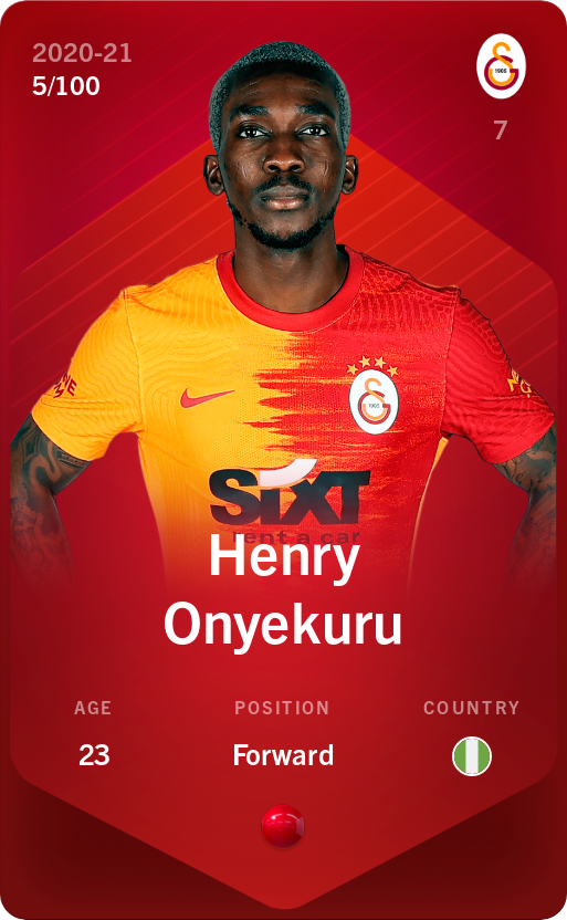 Sorare - Sorare Official - Henry Onyekuru 2020-21 • Rare 5/100 - NFT # 12548430505223708998615912503869980952952916989335240658117192306168283667872