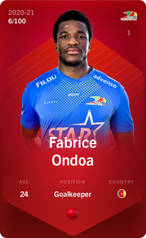 Sorare - Sorare Official - Fabrice Ondoa 2020-21 • Rare 6/100 - NFT # 12989209924805430541758439552362528885303002708031986144720768066250842859013