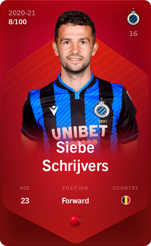 Sorare - Sorare Official - Siebe Schrijvers 2020-21 • Rare 8/100 - NFT # 83836931037128066227479130814822532726428436455467154957830939488537555464273
