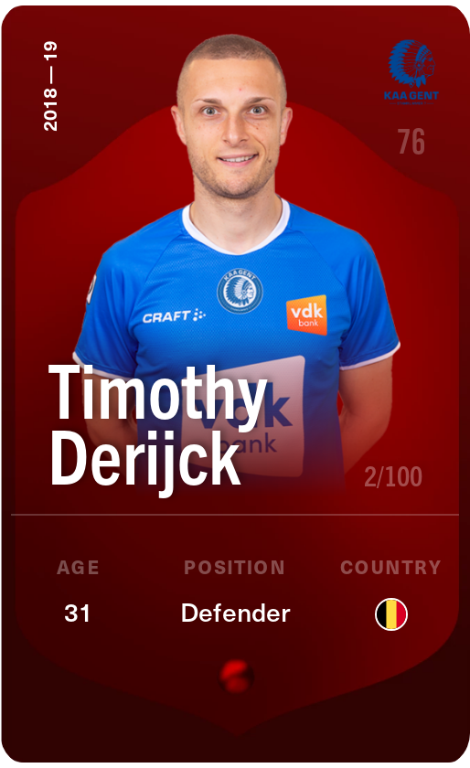 Sorare - Sorare Official - Timothy Derijck 2018-19 • Rare 2/100 - NFT # 84503048845629681962312175618432712666525222780487351289966890494264980074004