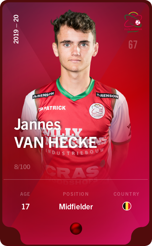 Sorare - Sorare Official - Jannes Van Hecke 2019-20 • Rare 8/100 - NFT # 1447847244153300564435326120504803504043600732315679677402062793373256081276