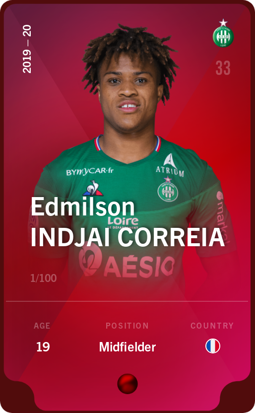 Sorare - Sorare Official - Edmilson Indjai Correia 2019-20 • Rare 1/100 - NFT # 44866946123214296783209170405057535647114599095635316909288058338909261978796