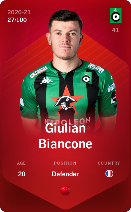 Sorare - Sorare Official - Giulian Biancone 2020-21 • Rare 27/100 - NFT # 75121455233935081964864342600887749965353687374833278928328051257356591989636