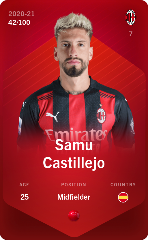 Sorare - Sorare Official - Samu Castillejo 2020-21 • Rare 42/100 - NFT # 23657650842490896685053086412274263311800136817528930573855688004009190179522