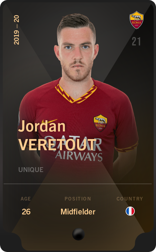 Sorare - Sorare Official - Jordan Veretout 2019-20 • Unique - NFT # 59486561027940443084037291954098310239366845380568235074642880902831372393949