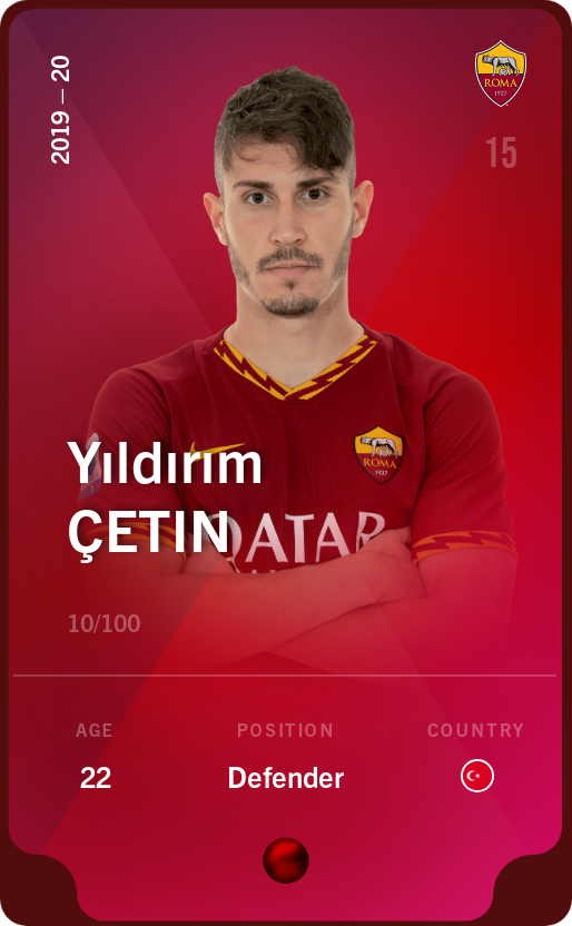 Sorare - Sorare Official - Yıldırım Çetin 2019-20 • Rare 10/100 - NFT # 2575425591376952749754413249554037130226280531168098043086083322479064422078