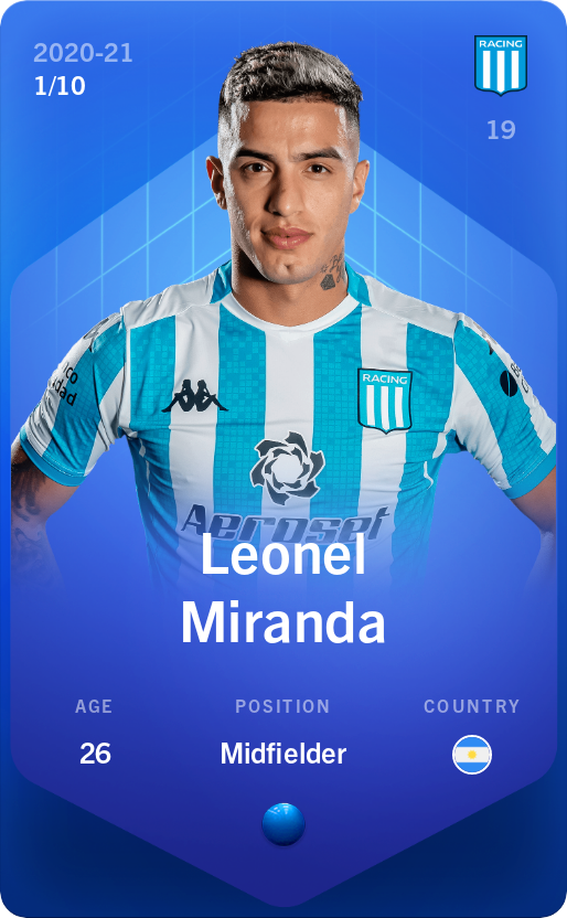 Sorare - Sorare Official - Leonel Miranda 2020-21 • Super Rare 1/10 - NFT # 26279974349673163919733355197828936365079923825081111475989213559476883665873