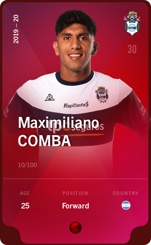 Sorare - Sorare Official - Maximiliano Comba 2019-20 • Rare 10/100 - NFT # 31860863159609618354527833553052157187177834519446661371052923920862164859419