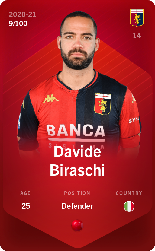 Sorare - Sorare Official - Davide Biraschi 2020-21 • Rare 9/100 - NFT # 96717881490152377609731580496741772373103483837724317530011798118422634478134