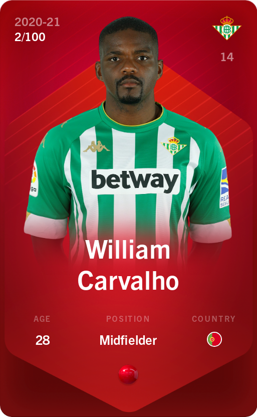 Sorare - Sorare Official - William Carvalho 2020-21 • Rare 2/100 - NFT # 14868045620405306472975160183338187409905795758262920058273049479876301760921