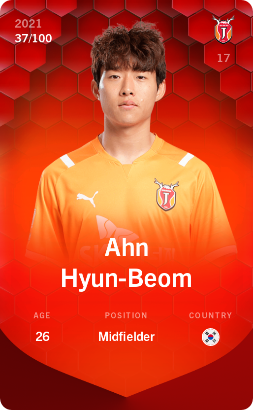 Sorare - Sorare Official - Ahn Hyun-Beom 2021-22 • Rare 37/100 - NFT # 83036368009798806155267231271019795412926241050477380530815820052291673262606
