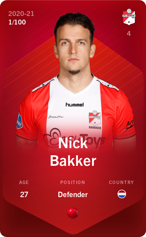 Sorare - Sorare Official - Nick Bakker 2020-21 • Rare 1/100 - NFT # 49367719474192230326679824945158241798692725578652733581032536079150479208951