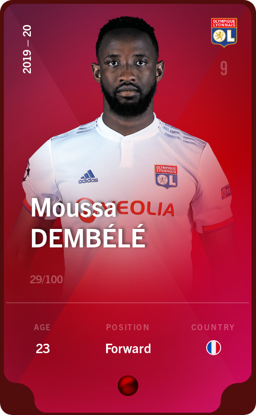 Sorare - Sorare Official - Moussa Dembélé 2019-20 • Rare 29/100 - NFT # 89359506929330126716667722230100192322529550774546705040160770544312512924454