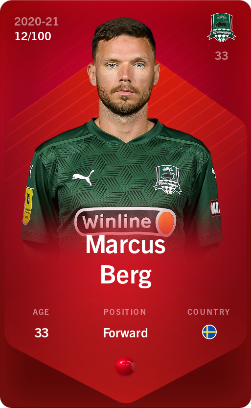 Sorare - Sorare Official - Marcus Berg 2020-21 • Rare 12/100 - NFT # 77645361402340682263300557883865734958019996886545048454296701635469284840996