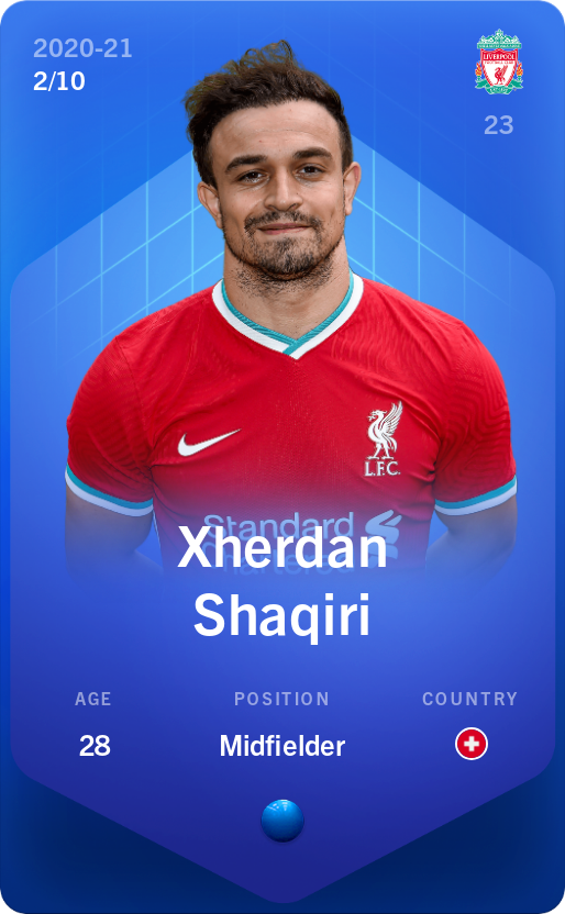 Sorare - Sorare Official - Xherdan Shaqiri 2020-21 • Super Rare 2/10 - NFT # 85247775456216795580461396793178444362098228894186600154306305264953677737595
